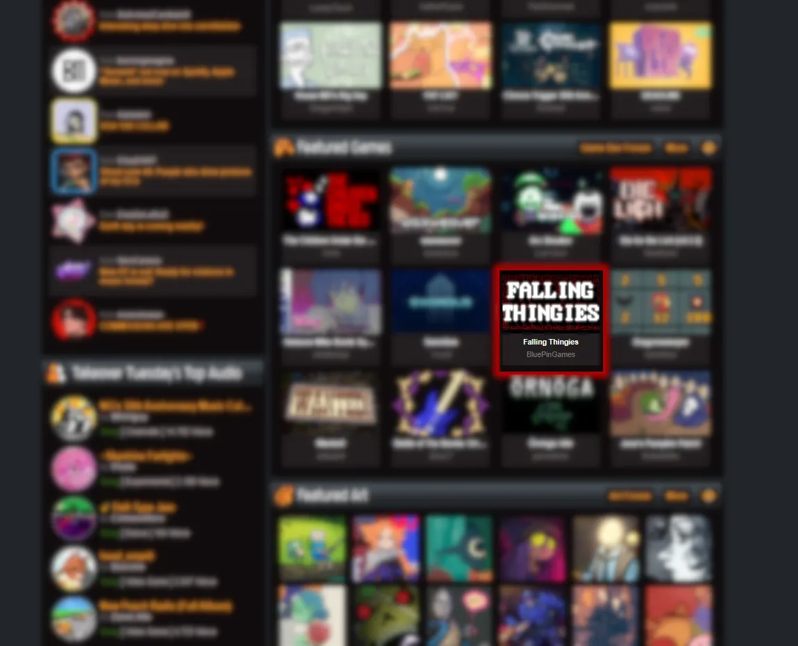 Falling Thingies on Front Page of Newgrounds